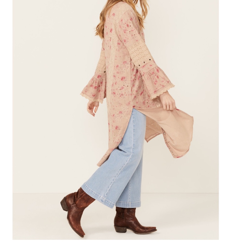Free people On the road Duster Floral Eyelet Lace Trim boho cardigan SZ various - Picture 5 of 16